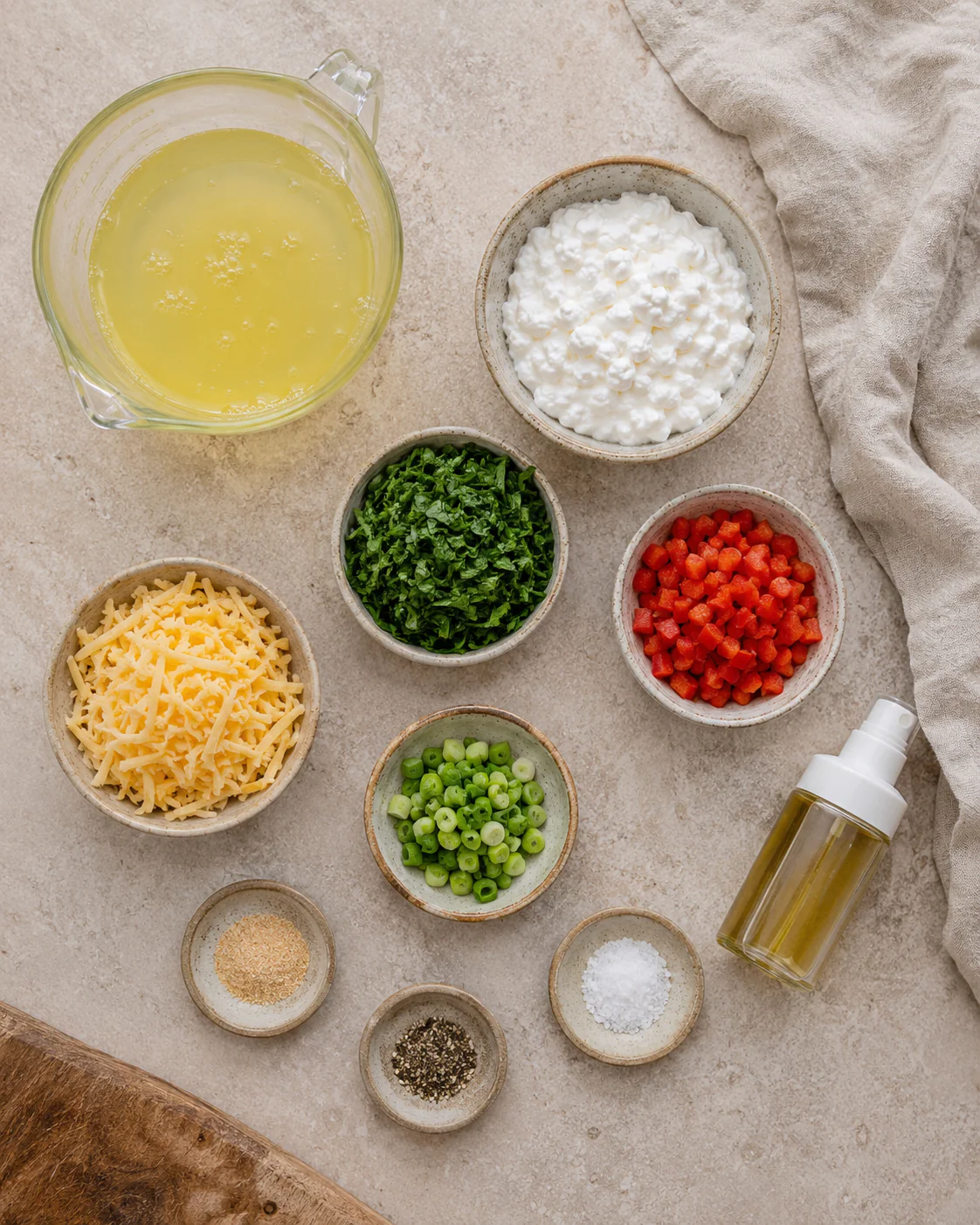 Ingredients for air fryer cottage cheese egg white bites