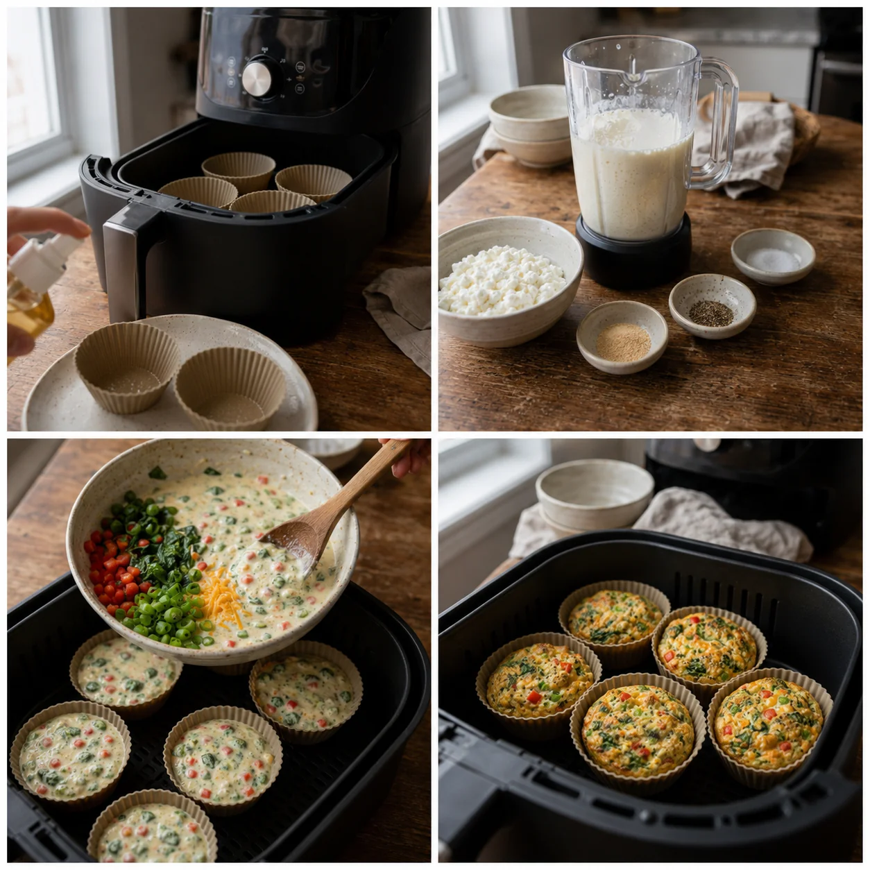Step-by-step preparation of air fryer cottage cheese egg white bites