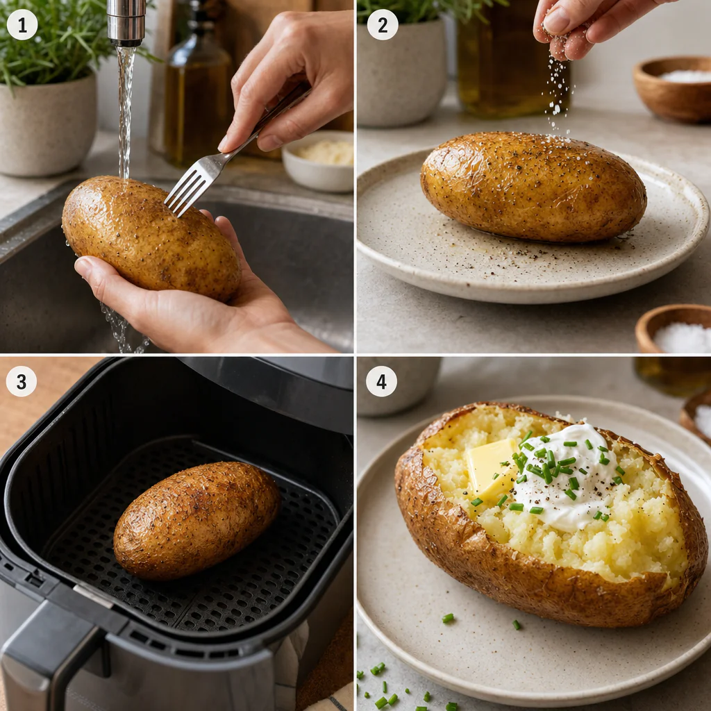 Step-by-step air fryer jacket potato quick method